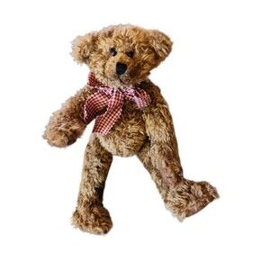 Vintage Tender Heart Treasures Plush Jointed Teddy Bear Shelf Sitter Gingham Bow